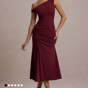 Club L London One-Shoulder Burgundy Dress